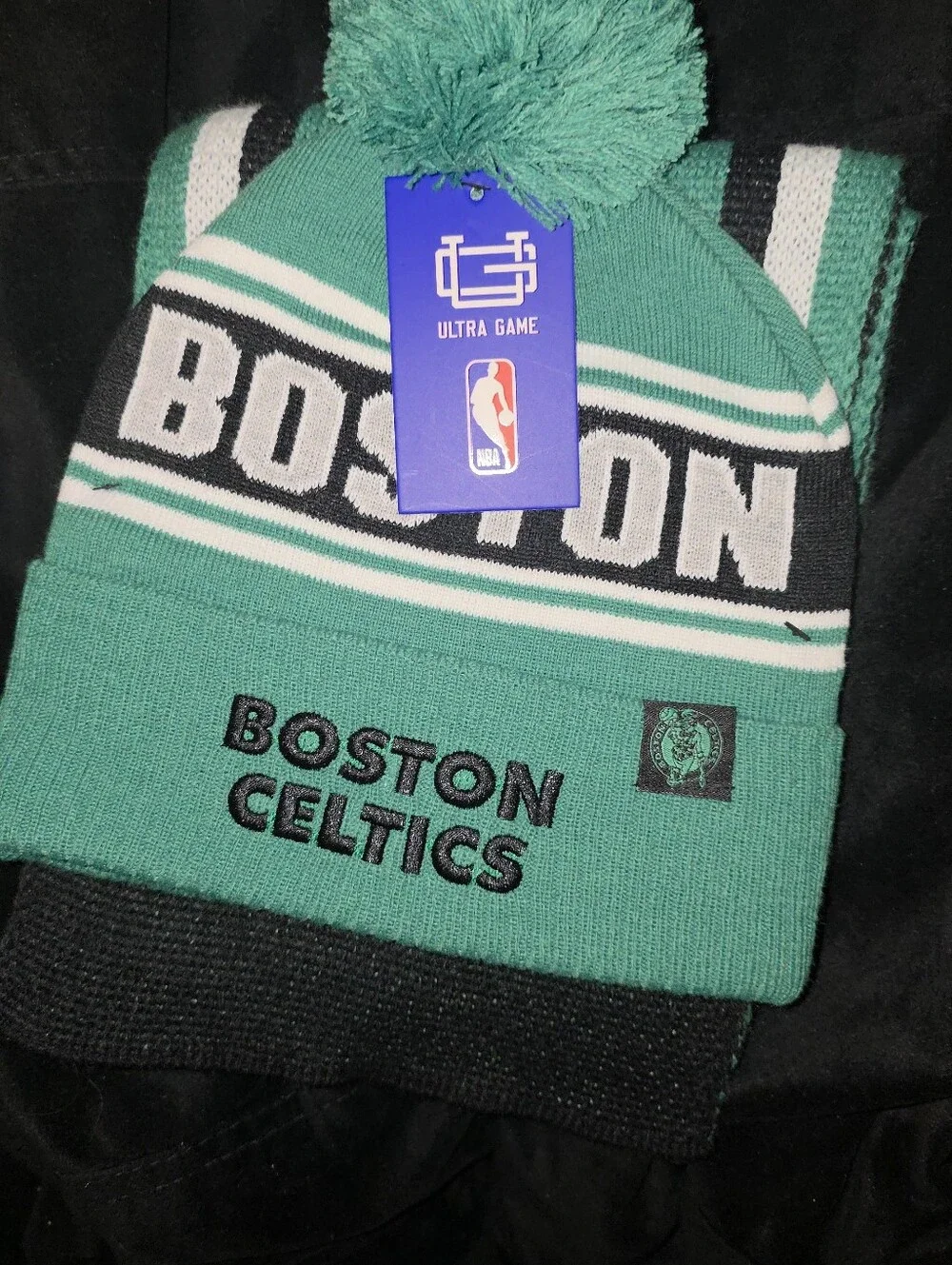 Boston Celtics Kids Pom Beanie Scarf Set - Green NWT Skully Set